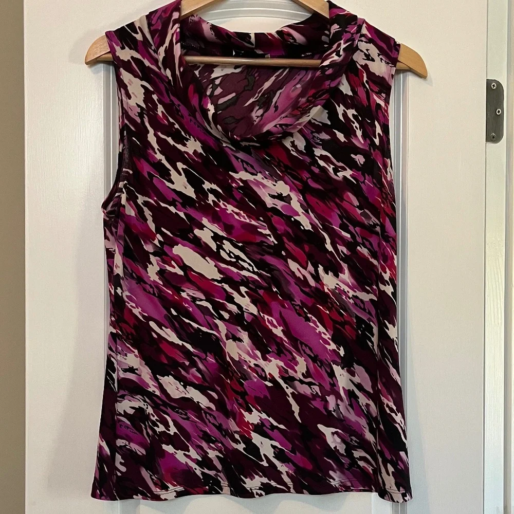 Tahari Arthur S. Levine Sleeveless Abstract Print Blouse Purple Size Medium - Picture 1 of 10